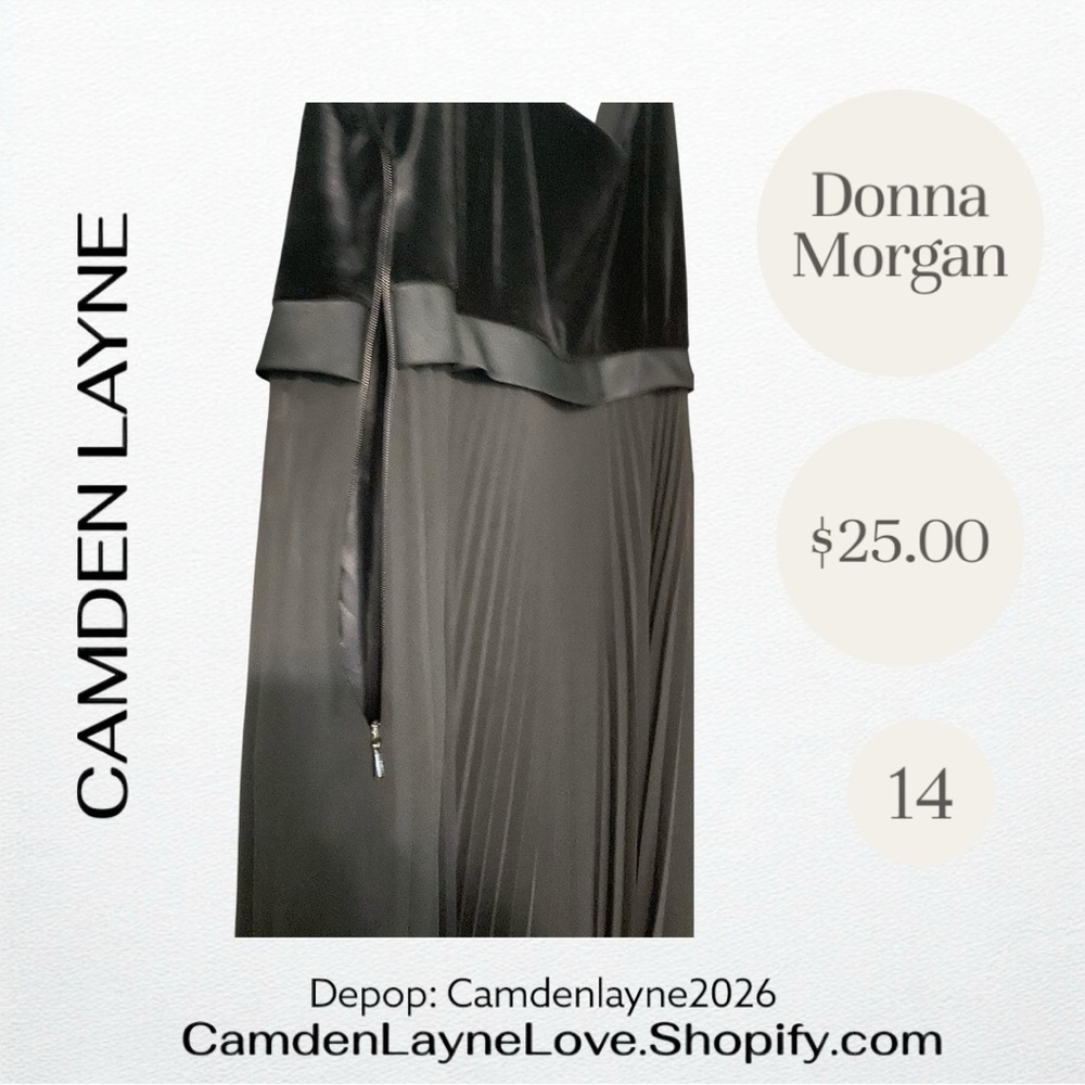 Donna Morgan Elegant Black Pleated Midi Dress - Picture 5 of 6